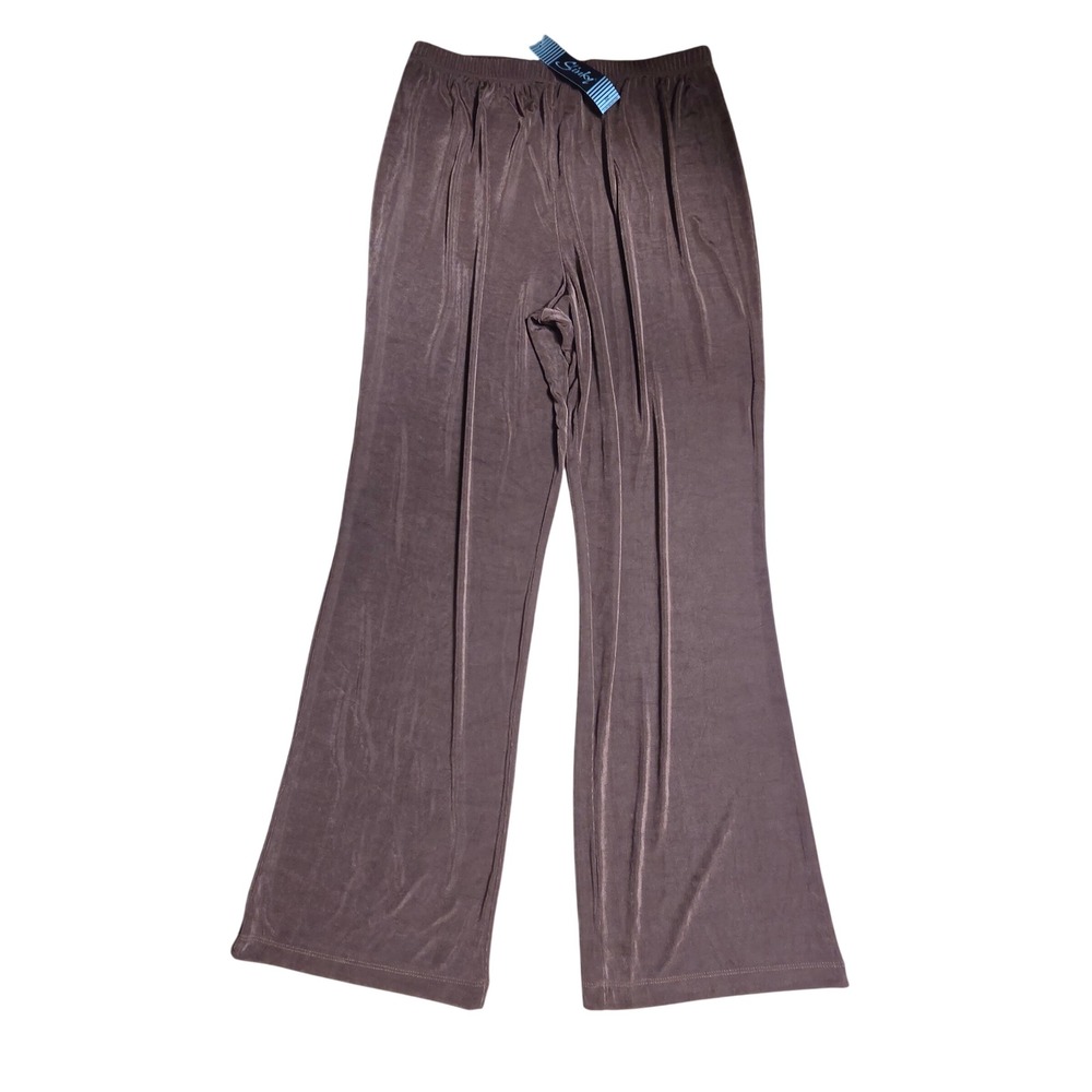 Slinky Brand Brown Ribbed Knit Wide Leg Pants 1X/32 Made in USA #240 Capsule NWT